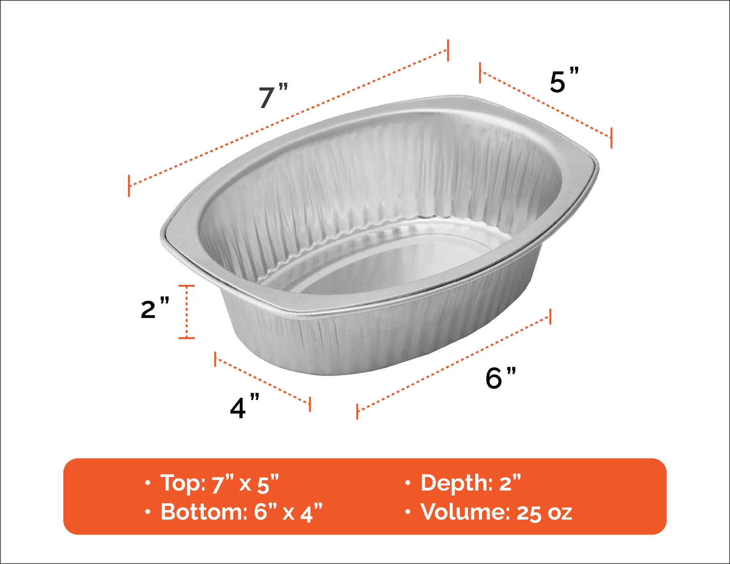 7" Oval Aluminum Pans (No Lids) | 25oz, 7"x2" | 3X Thick Reusable | Microwave, Oven, Air Fryer, and Stove Safe | Perfect for Camping, Lunch Box, Meal Prep | For Pasta, Mac and Cheese, and Casserole